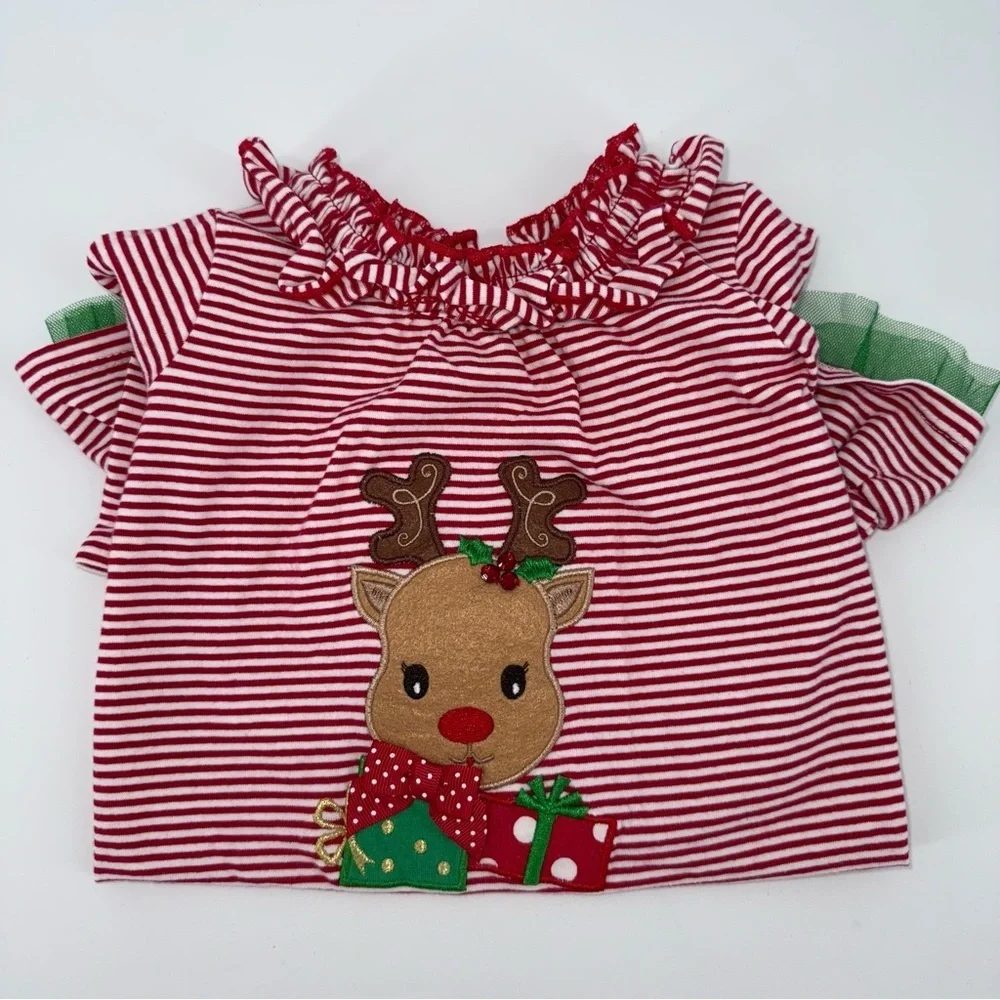 Bonnie Baby Red Striped Reindeer Baby Romper